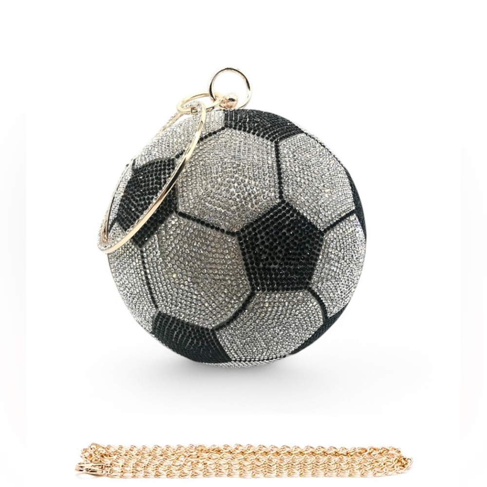 Black & Silver Rhinestone Soccer Bag